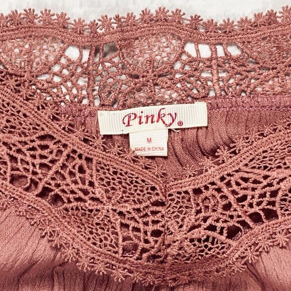 Pinky Blouse Women M Pink Lace Trim Feminine Romantic Bohemian Coastal Beach Top - Picture 14 of 15